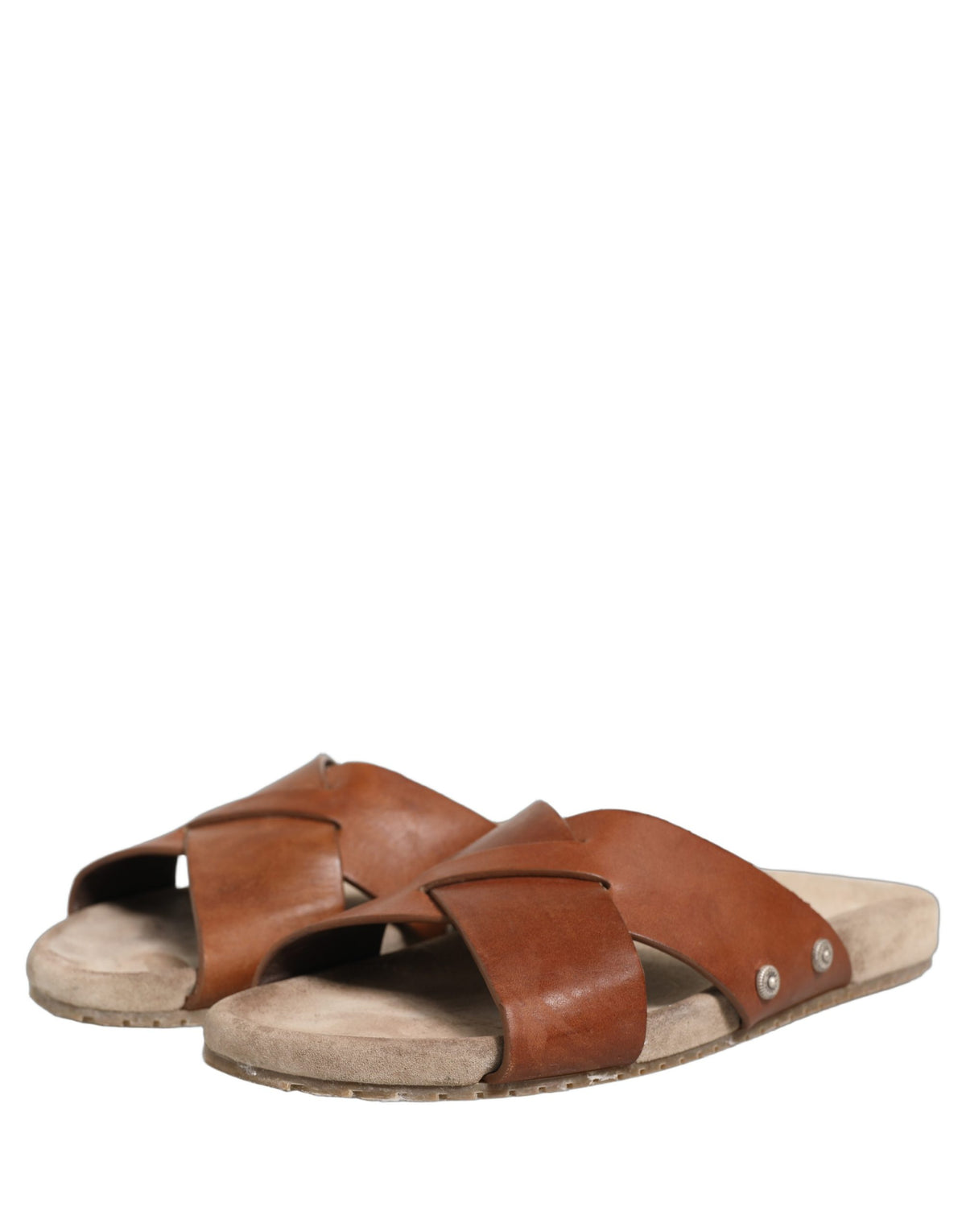 Brown Calf Leather Slides Sandals Shoes