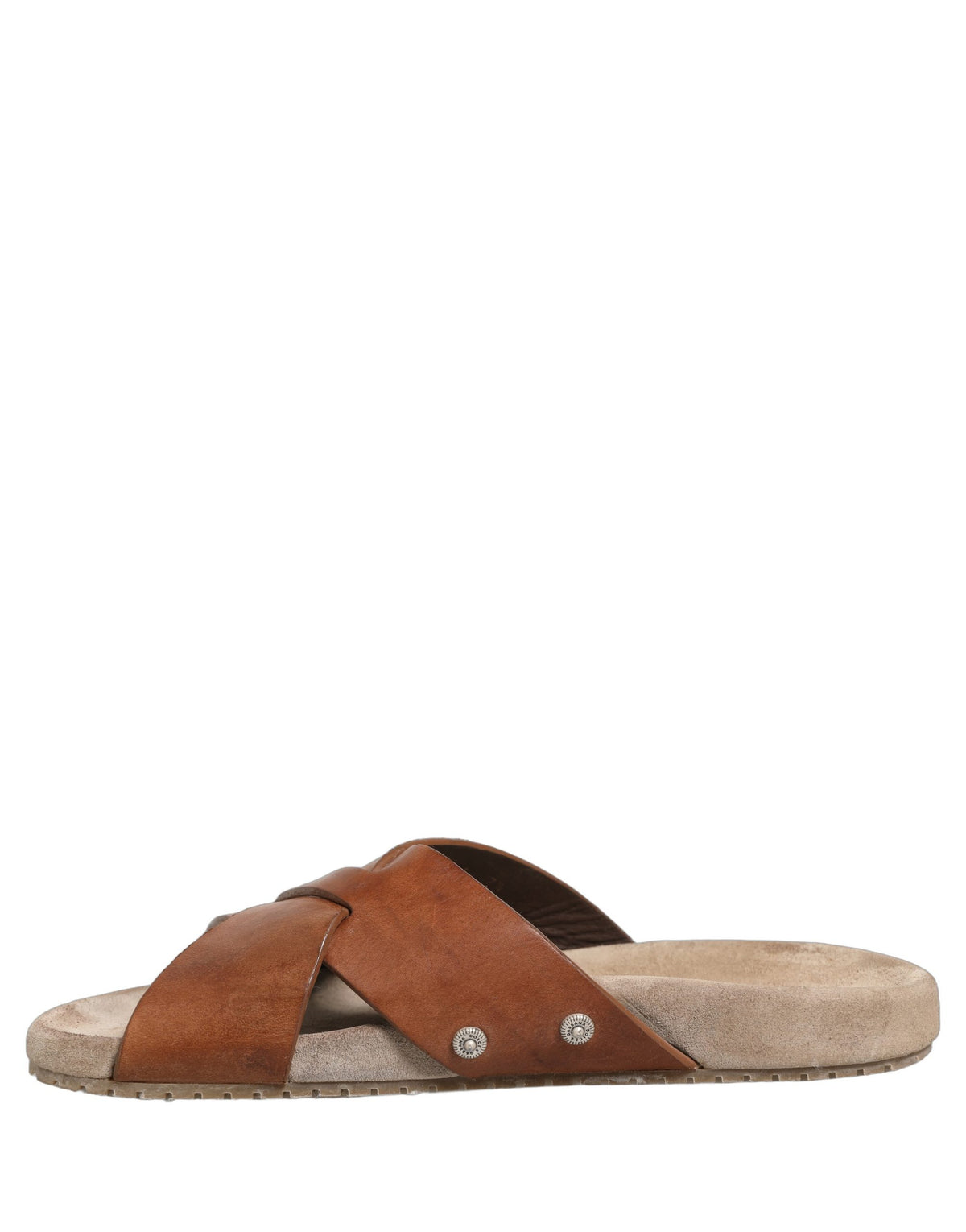 Brown Calf Leather Slides Sandals Shoes