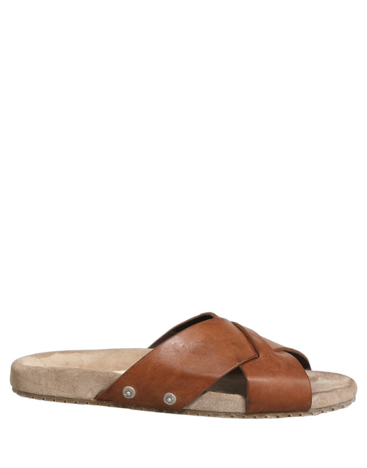 Brown Calf Leather Slides Sandals Shoes