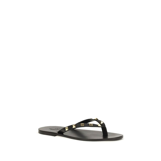 Black Calf Leather Bos Taurus Flip-Flop Sandals