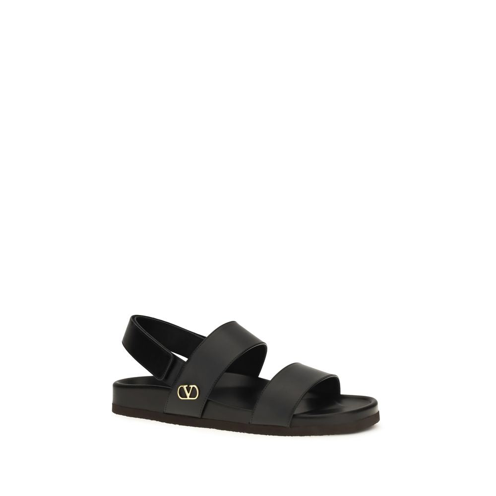 Black Calf Leather Bos Taurus Flat Sandals
