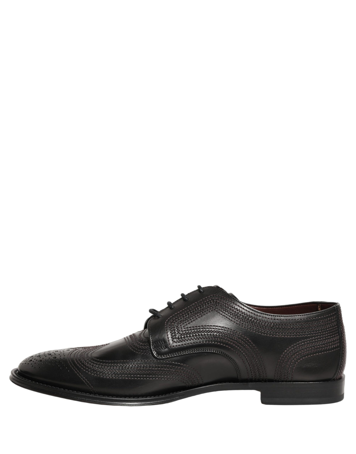 Black Embroidered Leather Derby Dress Shoes