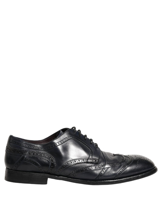 Blue Leather Derby Wingtip Formal Shoes