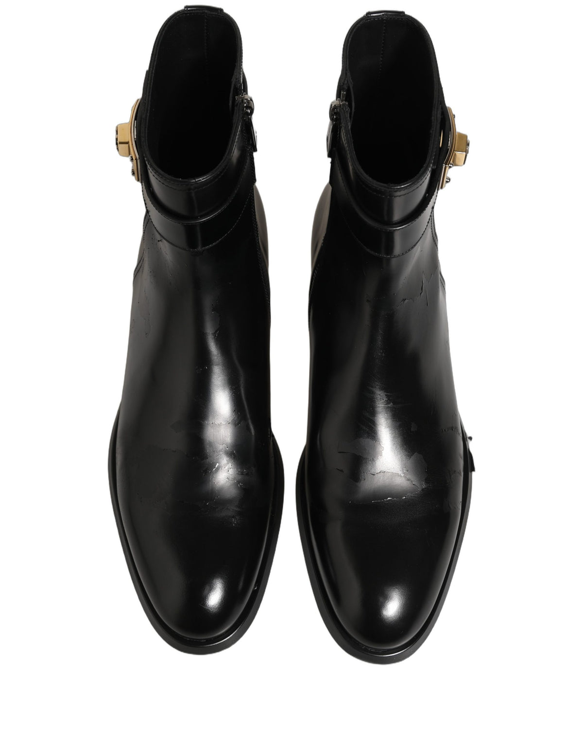 Black Leather Logo Buckle Mid Calf Boots Shoes