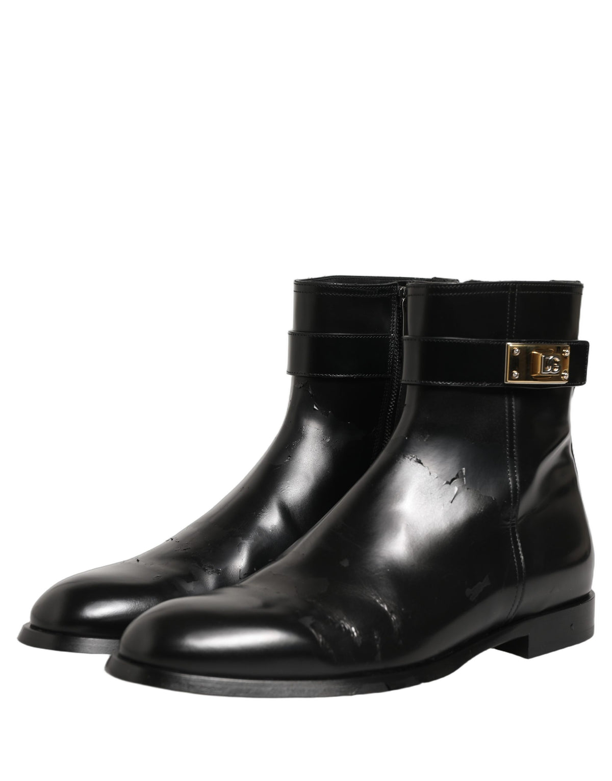 Black Leather Logo Buckle Mid Calf Boots Shoes