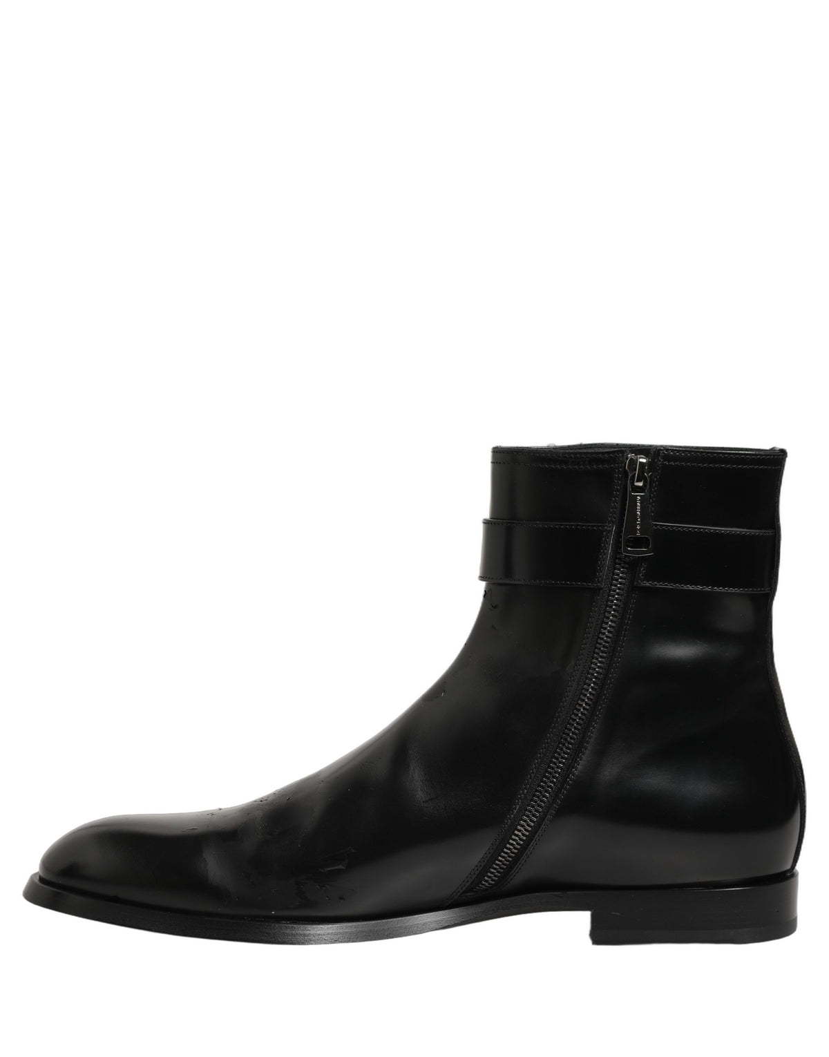 Black Leather Logo Buckle Mid Calf Boots Shoes