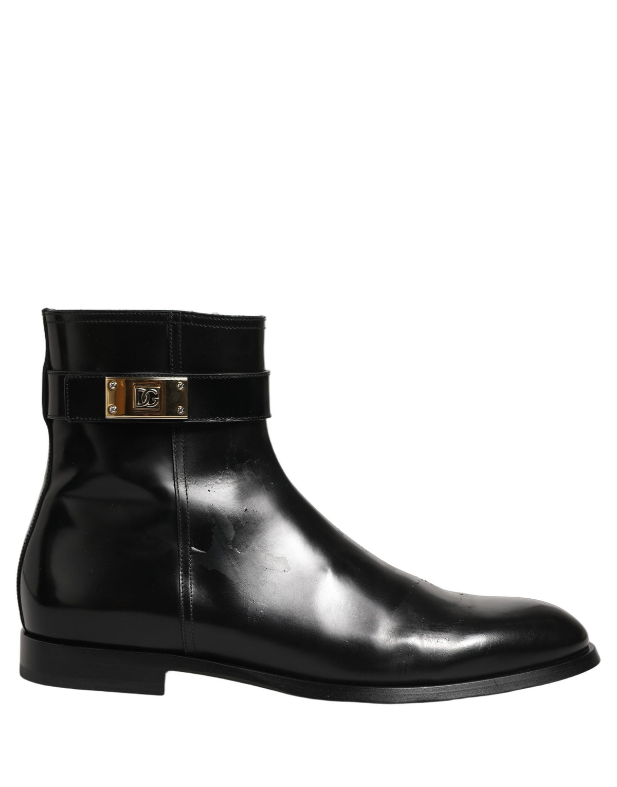 Black Leather Logo Buckle Mid Calf Boots Shoes