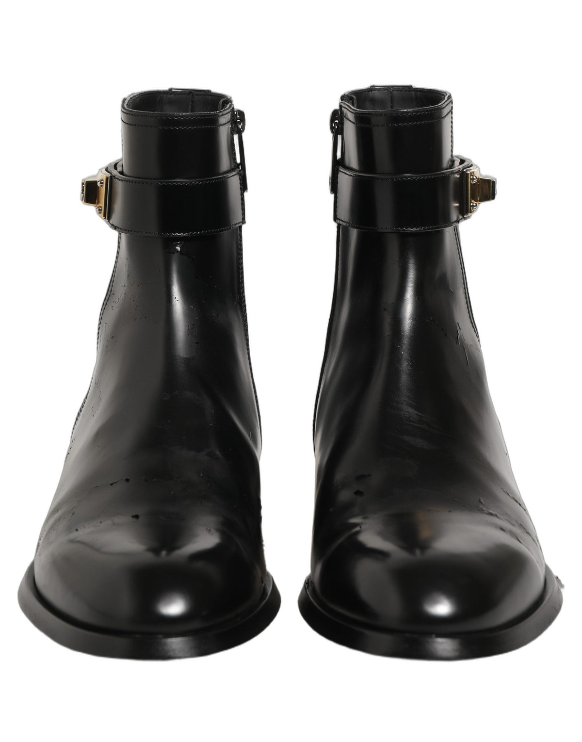 Black Leather Logo Buckle Mid Calf Boots Shoes