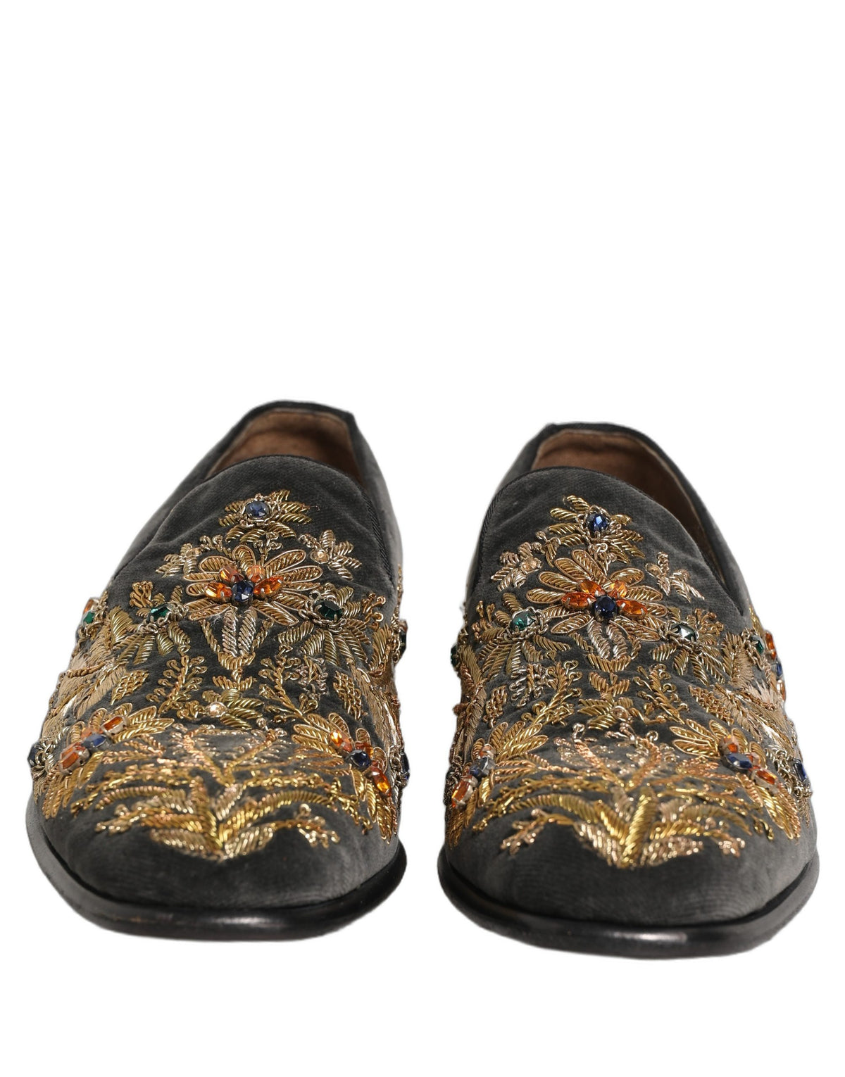 Black Velvet Embellished Dress Loafers Shoes