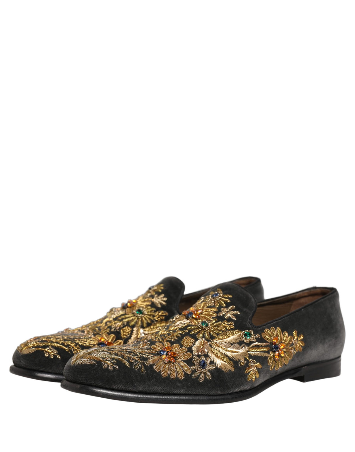 Black Velvet Embellished Dress Loafers Shoes