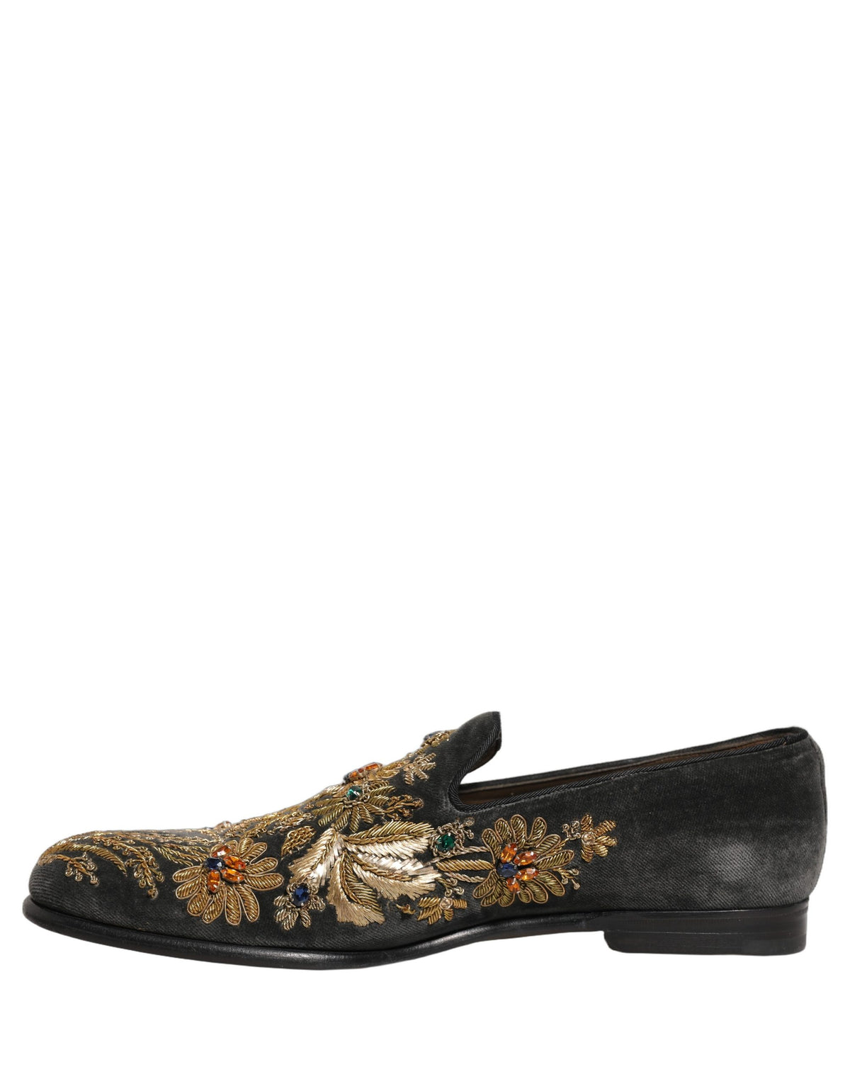 Black Velvet Embellished Dress Loafers Shoes