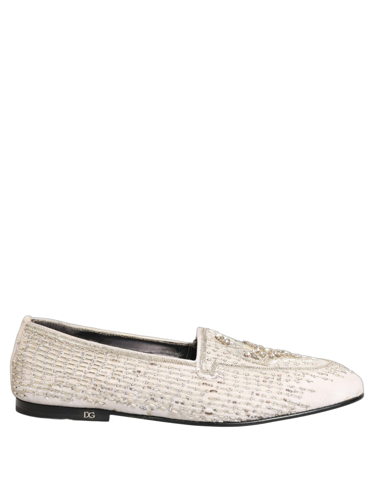 White Satin Embellished Dress Loafers Shoes