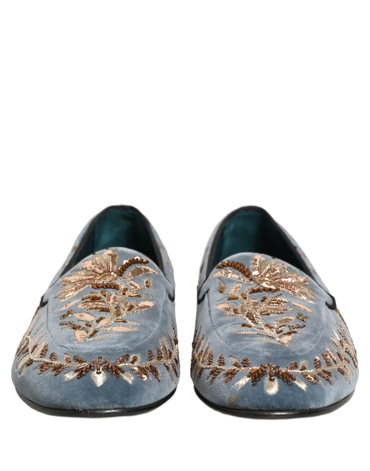 Blue Velvet Embellished Dress Loafers Shoes