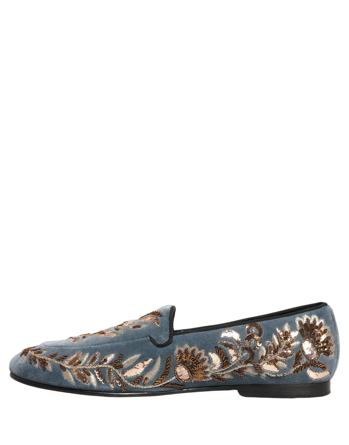 Blue Velvet Embellished Dress Loafers Shoes