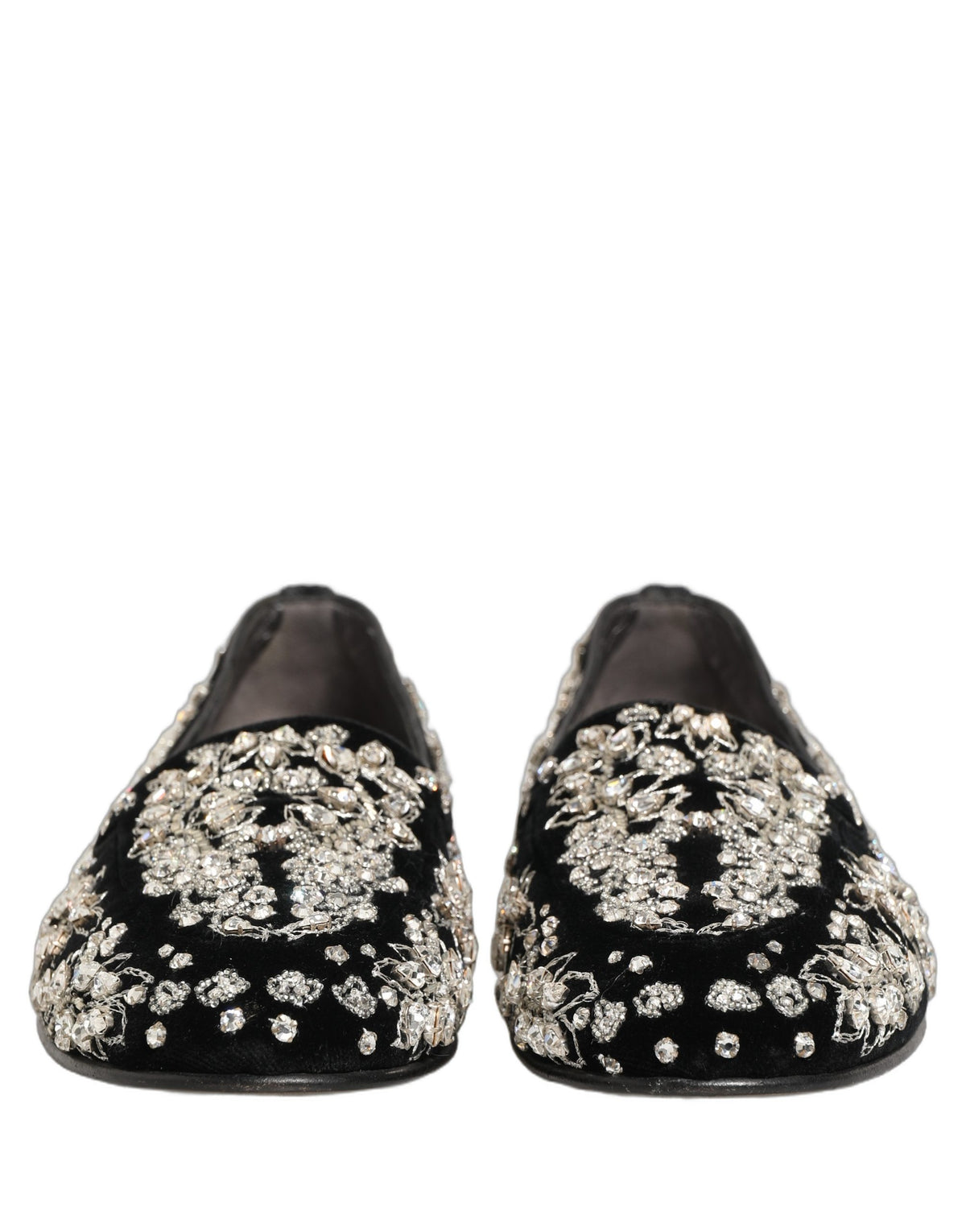 Black Velvet Embellished Dress Loafers Shoes