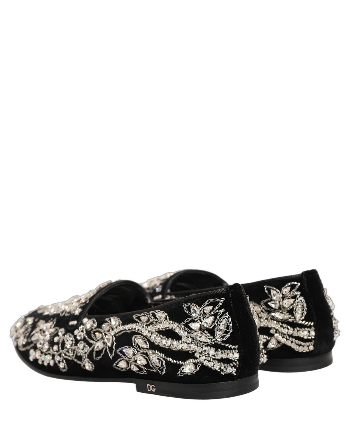 Black Velvet Embellished Dress Loafers Shoes