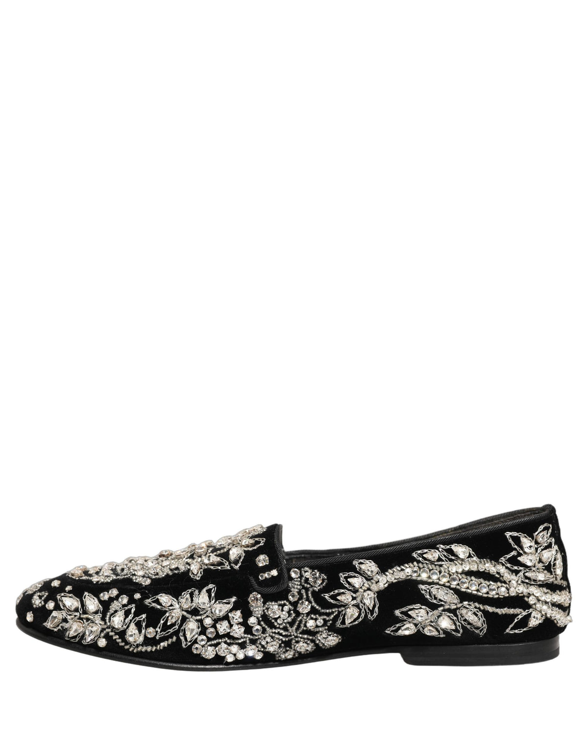 Black Velvet Embellished Dress Loafers Shoes