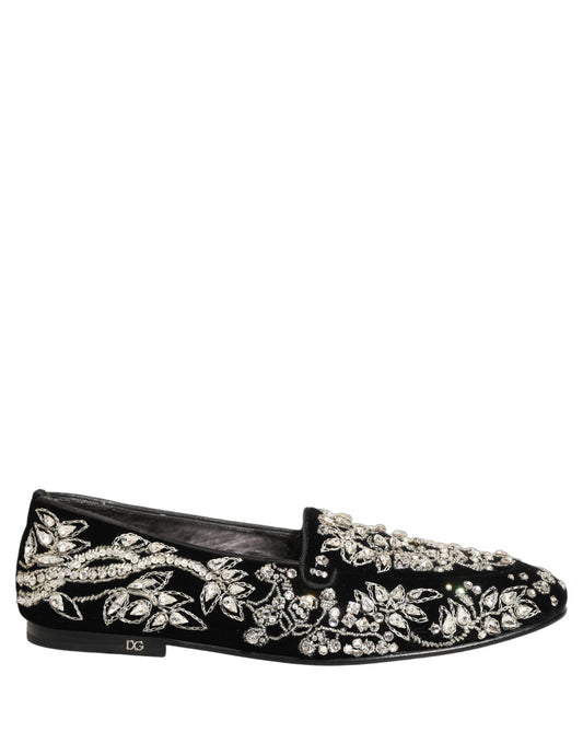 Black Velvet Embellished Dress Loafers Shoes