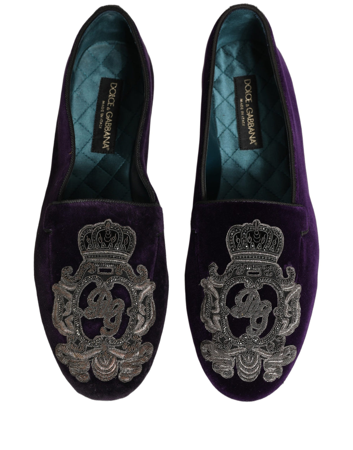 Purple Velvet Crown Embroidery Loafers Shoes