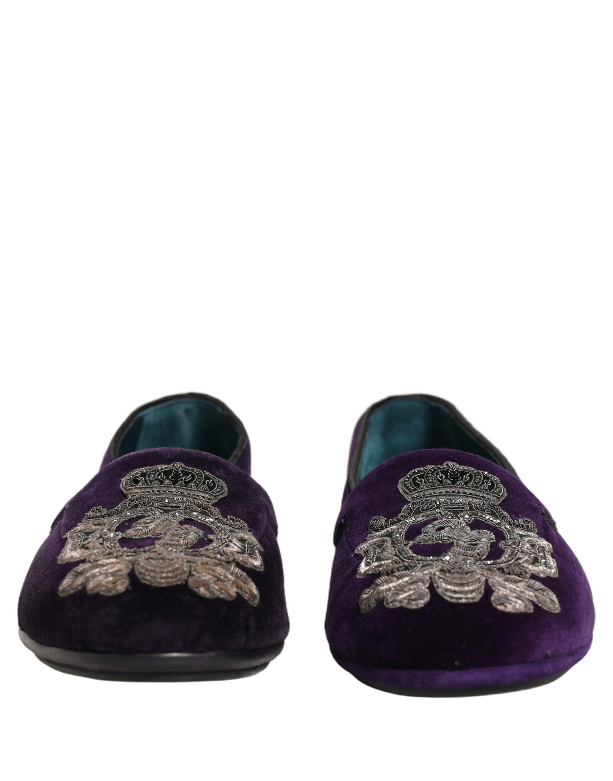 Purple Velvet Crown Embroidery Loafers Shoes
