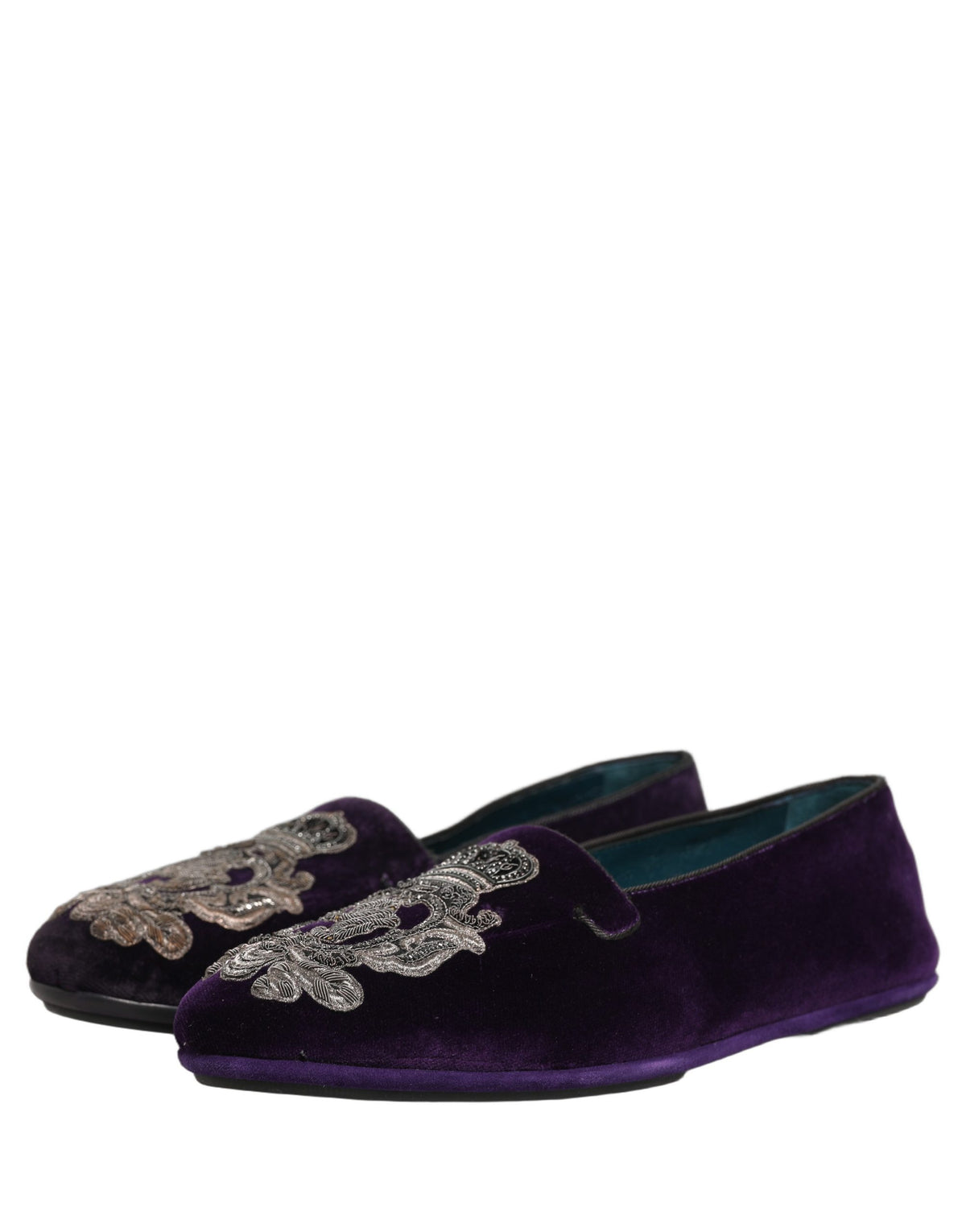 Purple Velvet Crown Embroidery Loafers Shoes