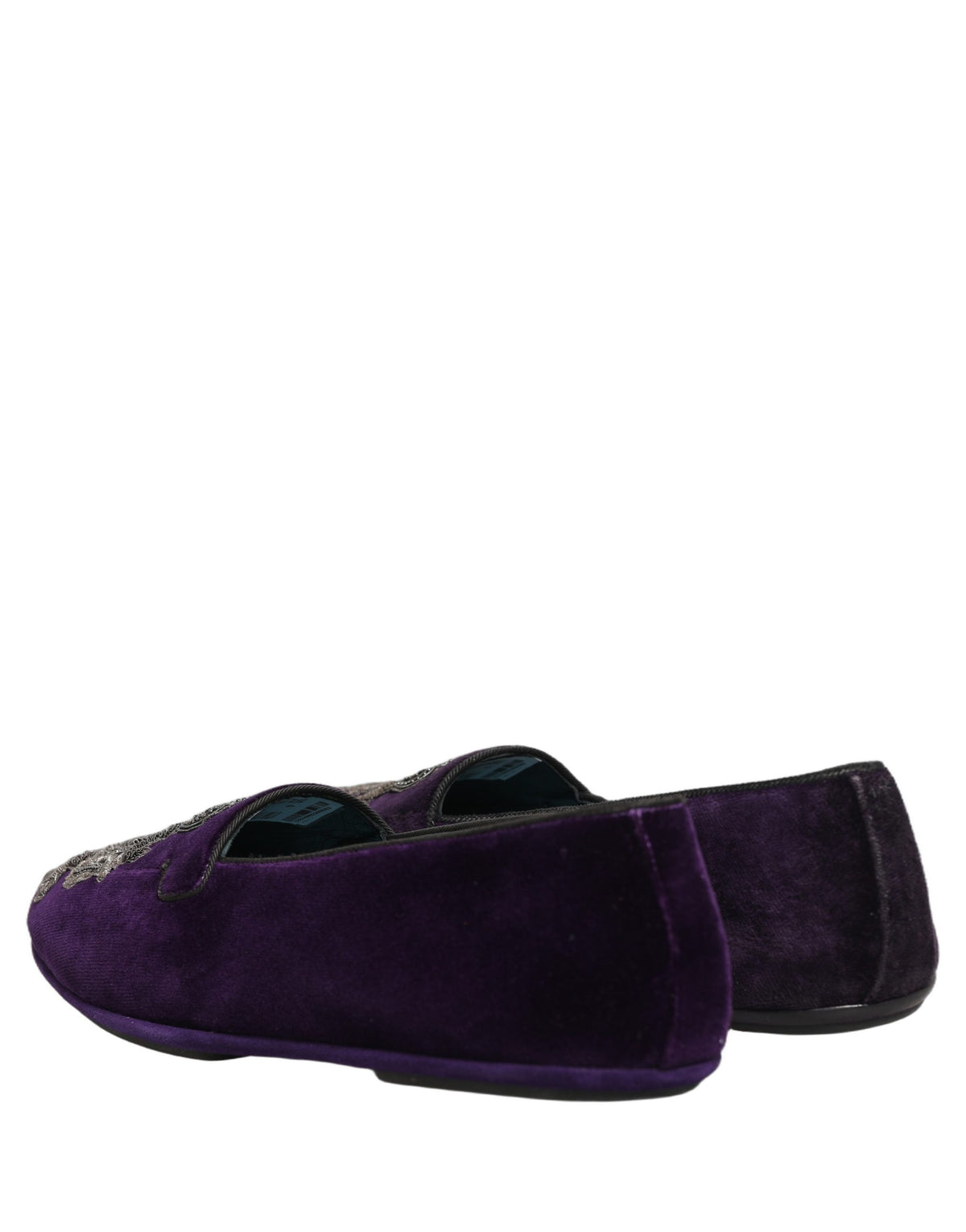 Purple Velvet Crown Embroidery Loafers Shoes