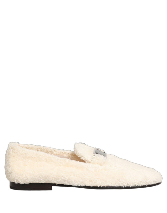 White Fur Shearling Men Dress Loafers Shoes