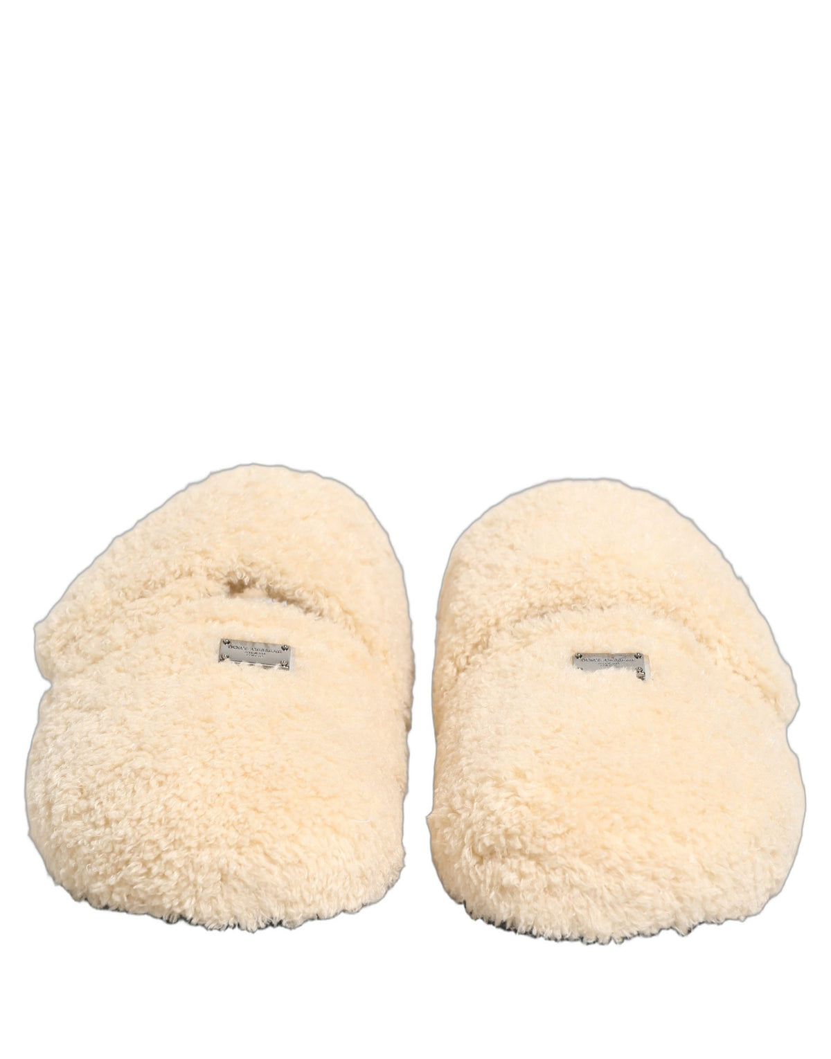 Beige Faux Fur Flats Men Slides Sandals Shoes