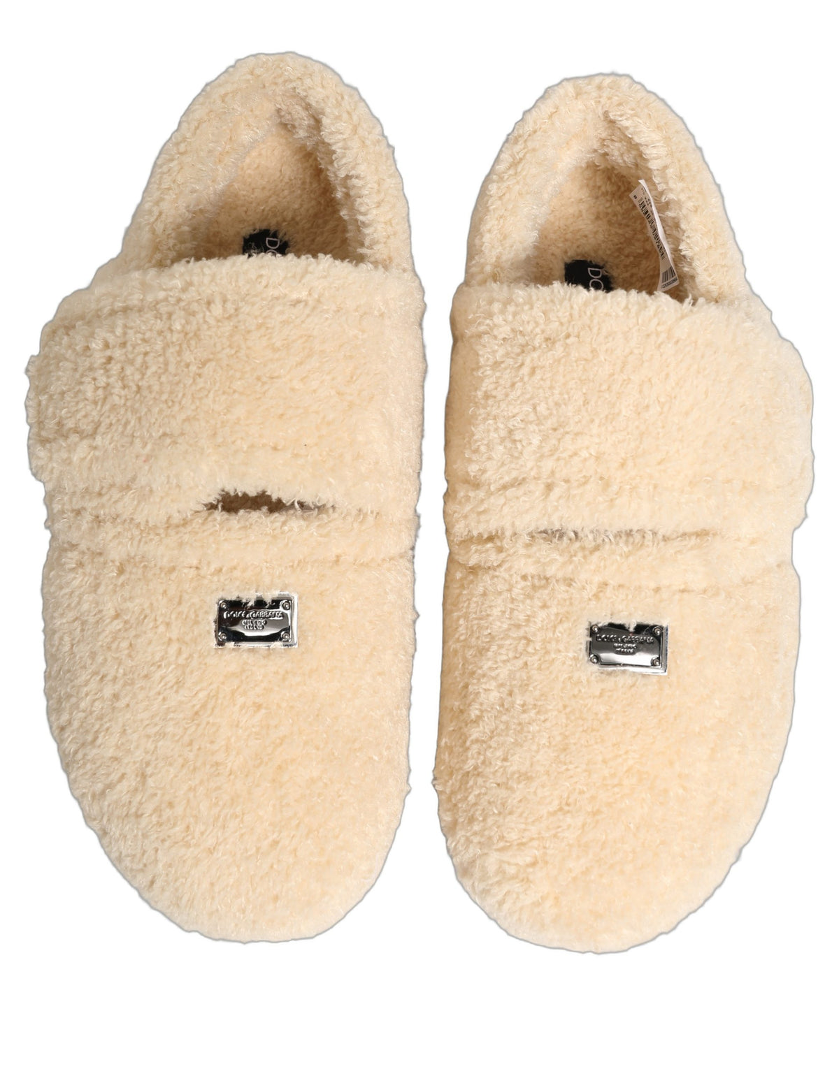 Beige Faux Fur Flats Men Slides Sandals Shoes