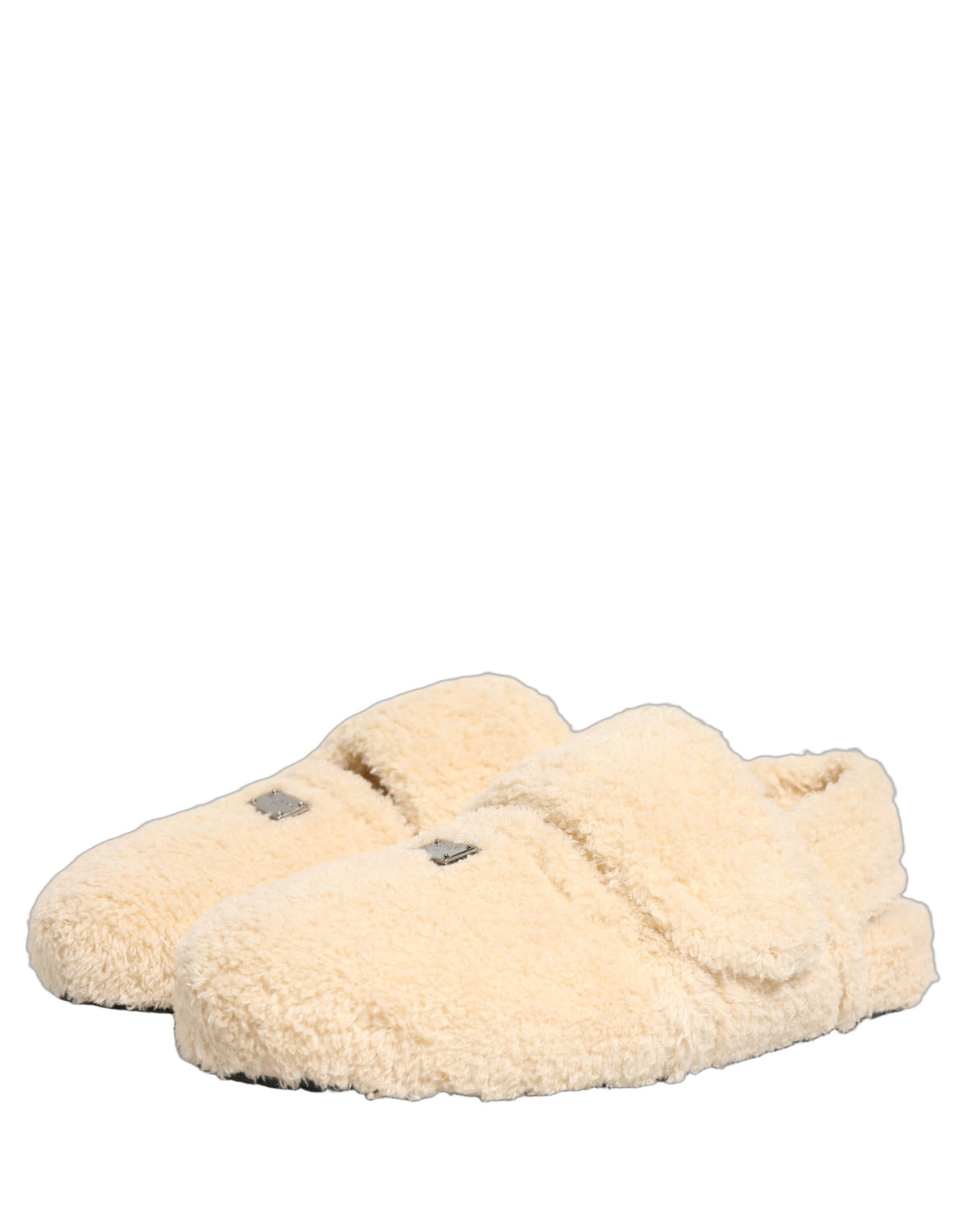 Beige Faux Fur Flats Men Slides Sandals Shoes
