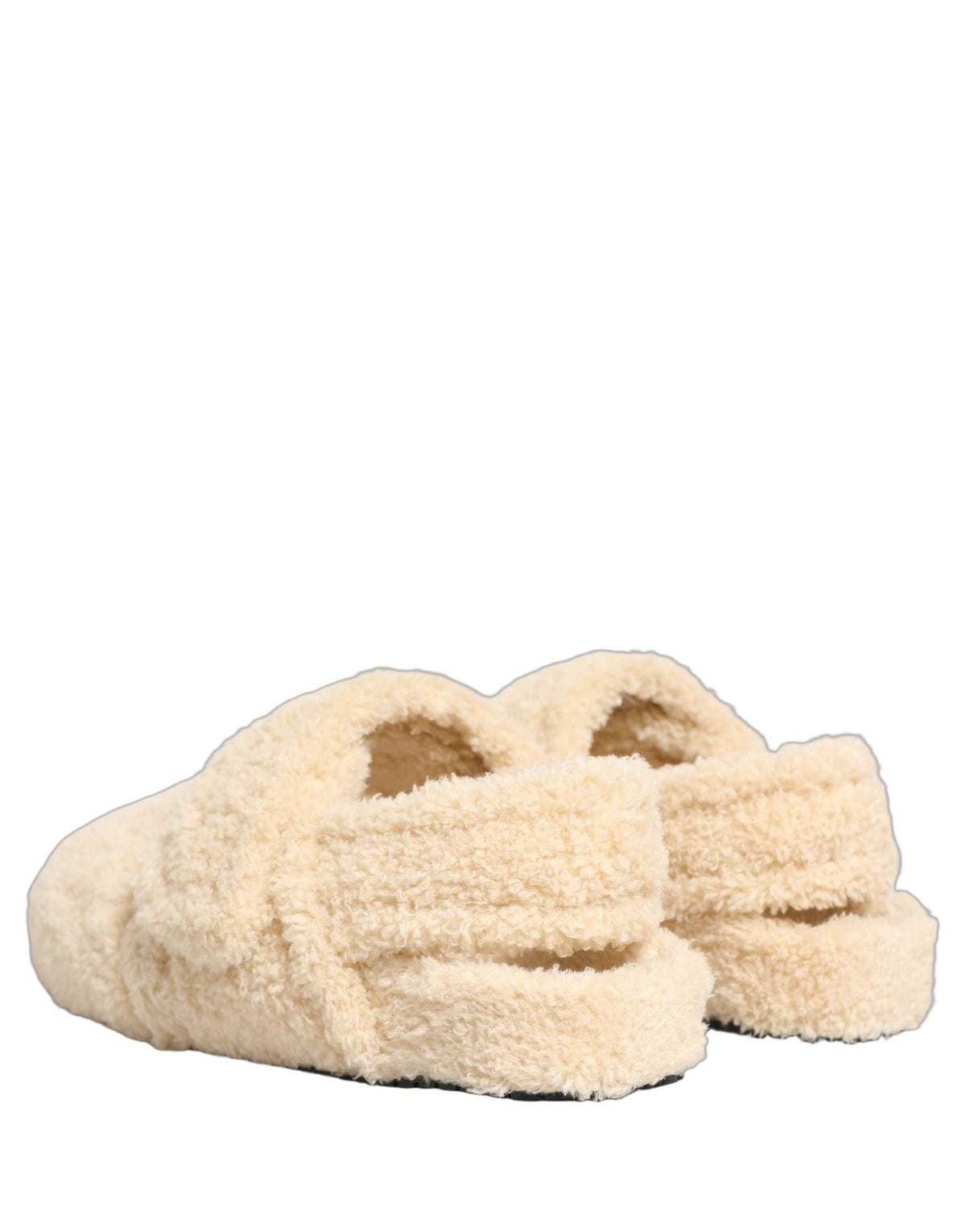 Beige Faux Fur Flats Men Slides Sandals Shoes