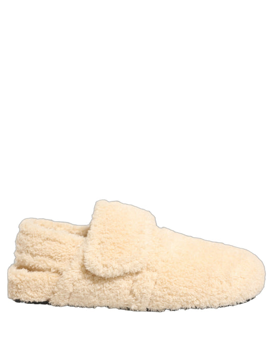 Beige Faux Fur Flats Men Slides Sandals Shoes