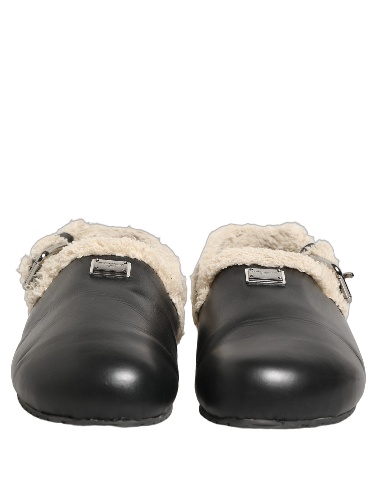 Beige Black Fur Shearling Slides Sandals Shoes