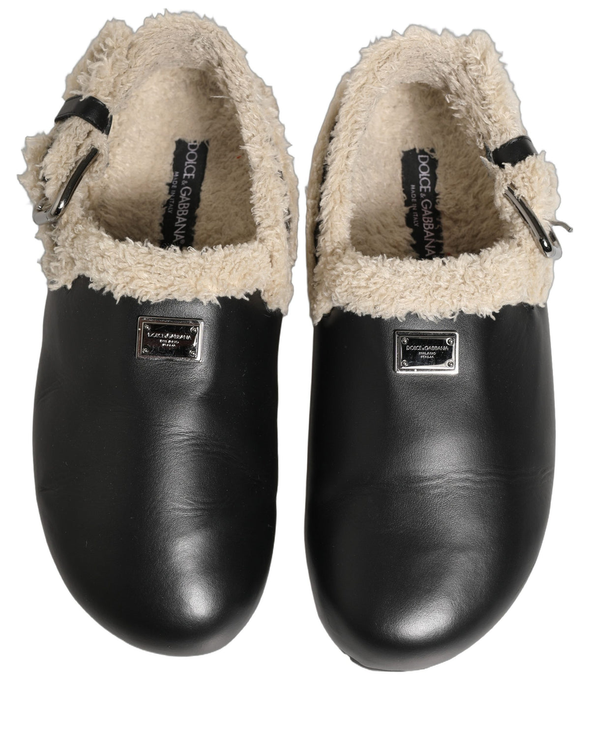 Beige Black Fur Shearling Slides Sandals Shoes