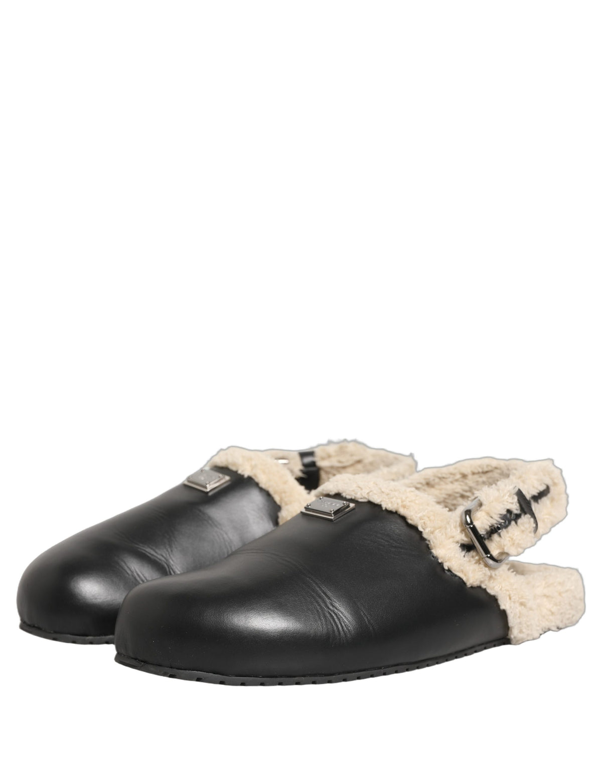 Beige Black Fur Shearling Slides Sandals Shoes