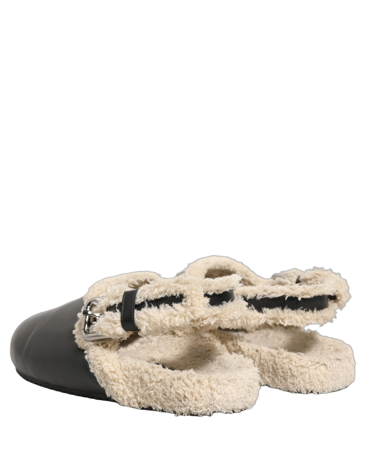Beige Black Fur Shearling Slides Sandals Shoes