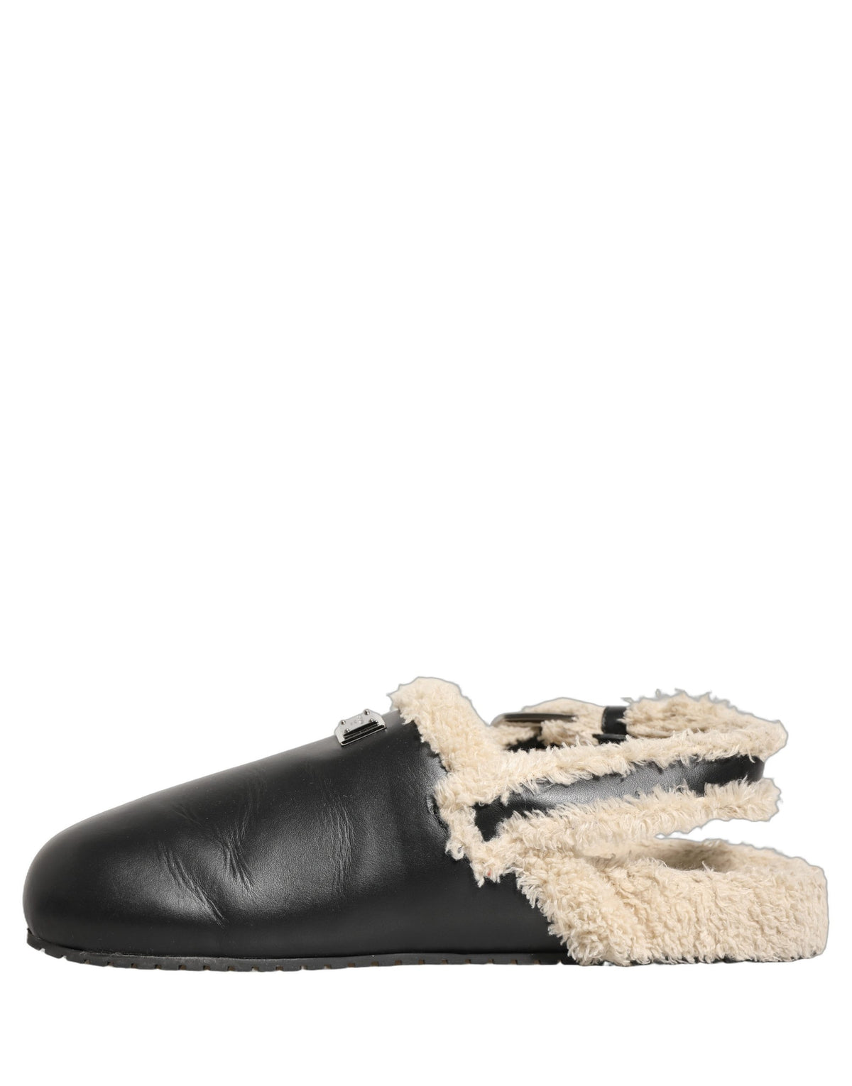 Beige Black Fur Shearling Slides Sandals Shoes