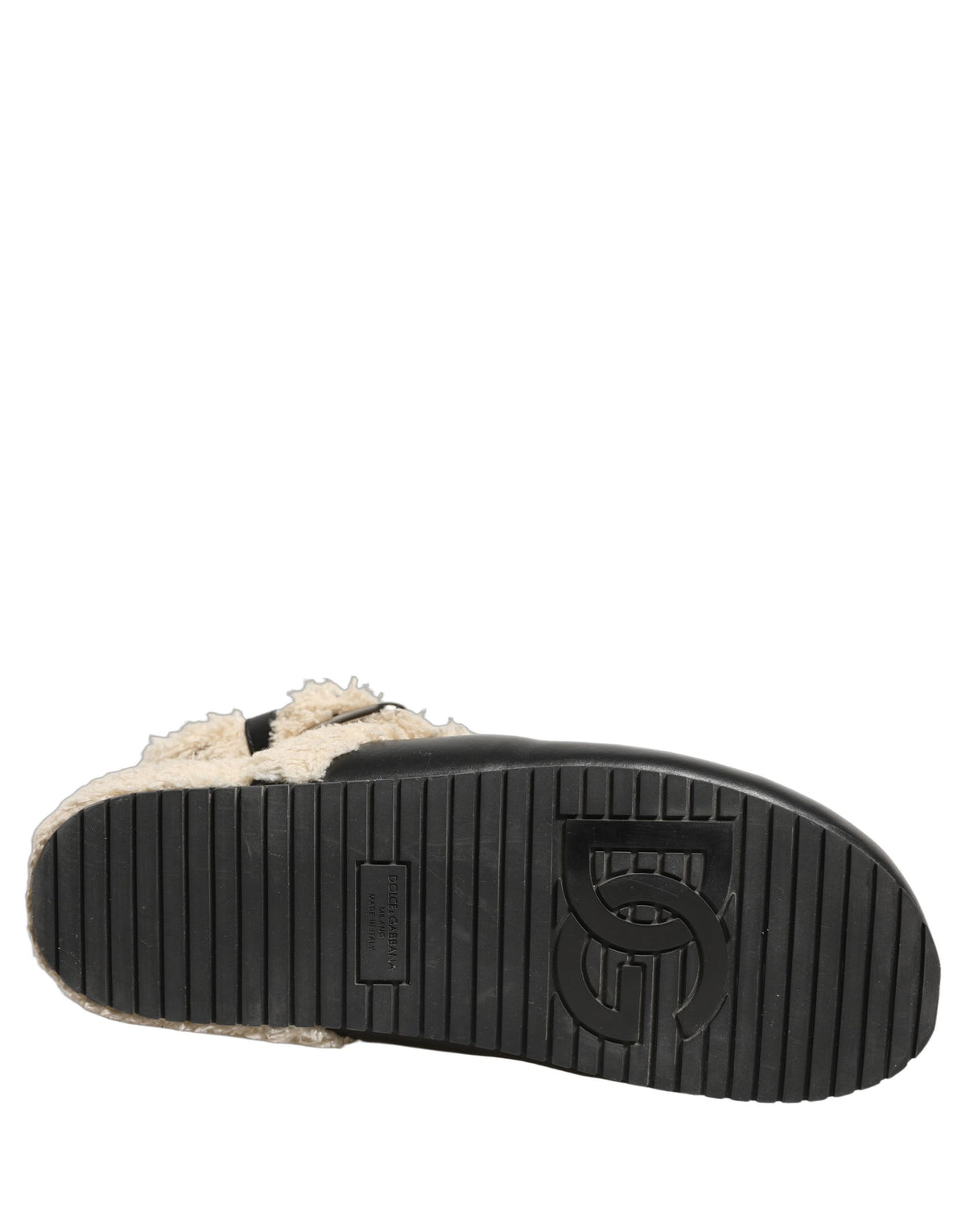 Beige Black Fur Shearling Slides Sandals Shoes