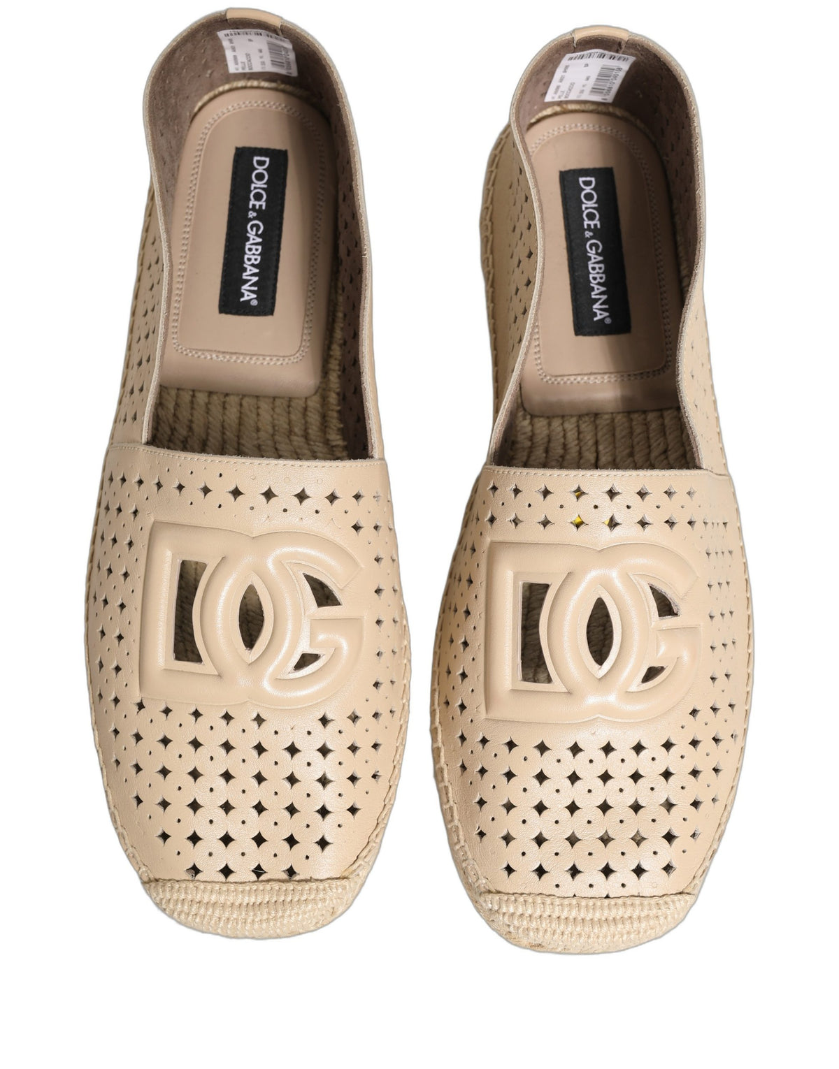 Beige Leather Cutout Logo Espadrilles Shoes