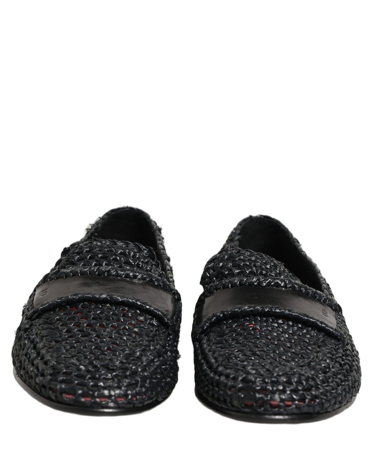 Black Woven Raffia Slip On Loafers Shoes