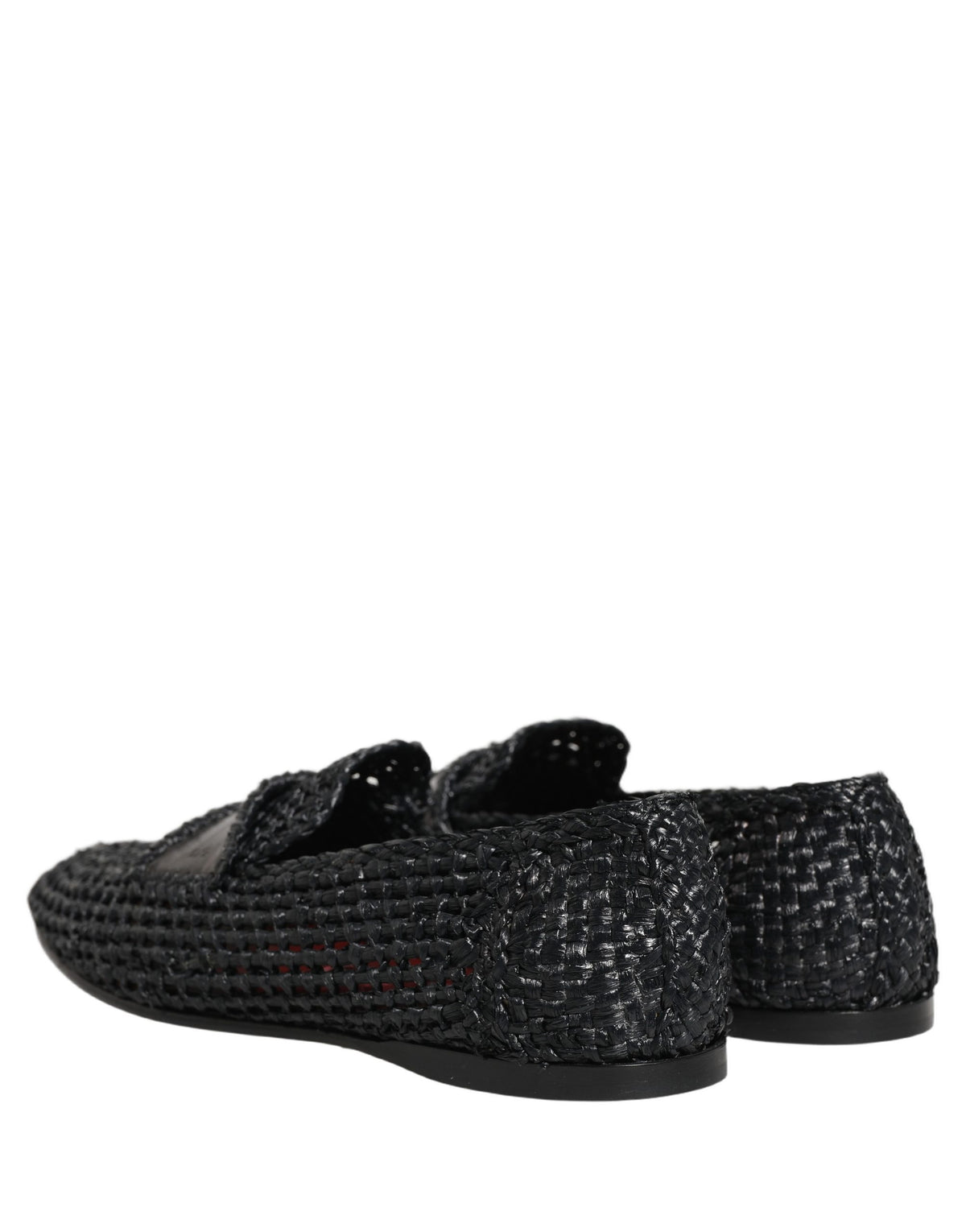 Black Woven Raffia Slip On Loafers Shoes
