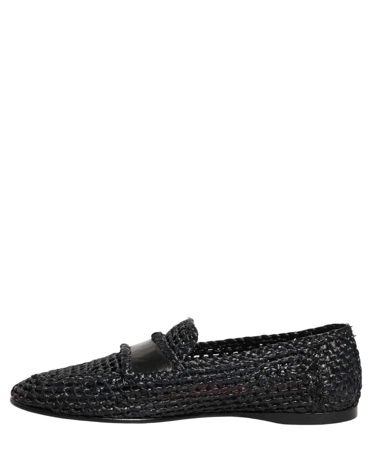 Black Woven Raffia Slip On Loafers Shoes