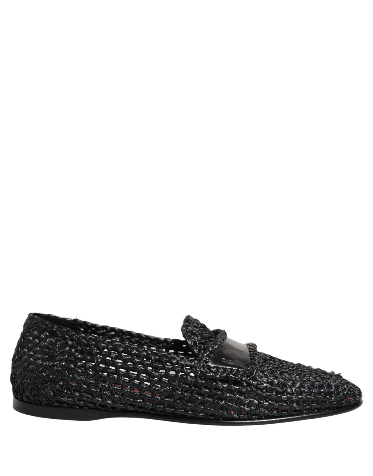 Black Woven Raffia Slip On Loafers Shoes
