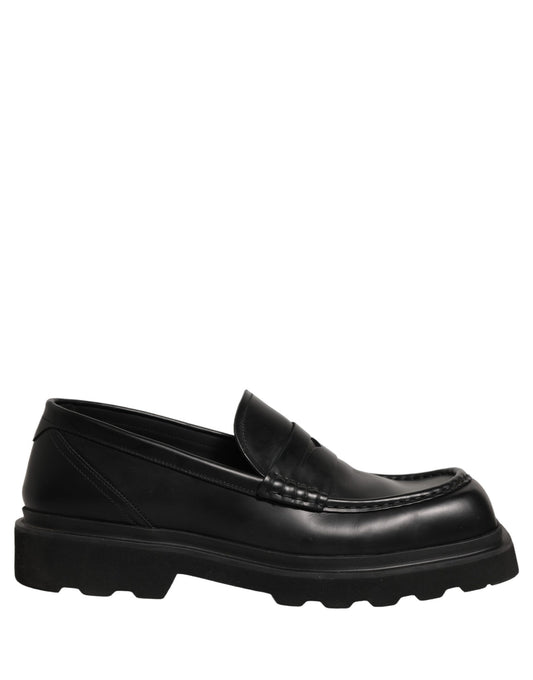 Black Calfskin Leather Men Dress Loafer Shoes