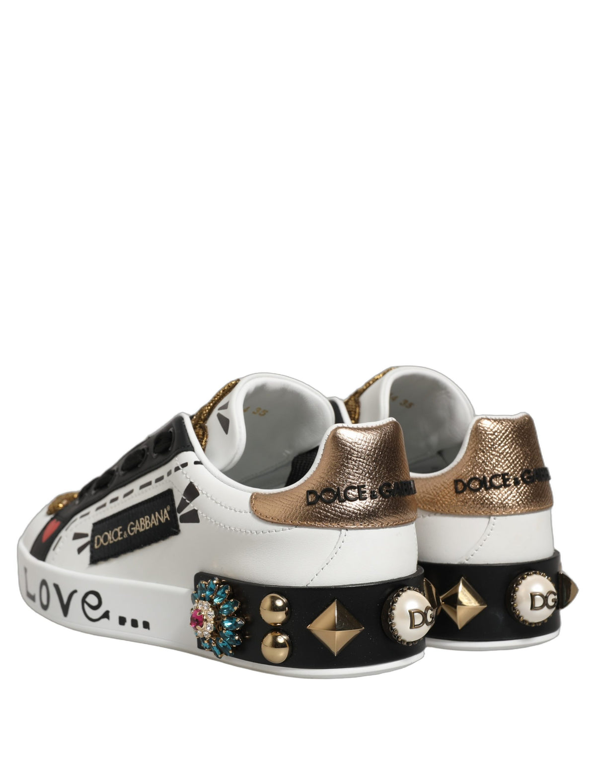 White Gold Studded Portofino Sneakers Shoes
