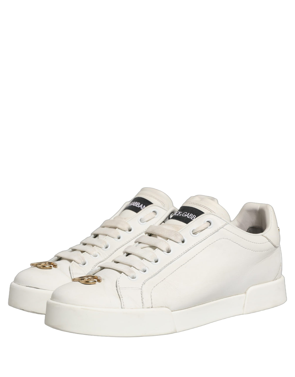 White Leather Logo Plaque Low Top Sneakers Shoes