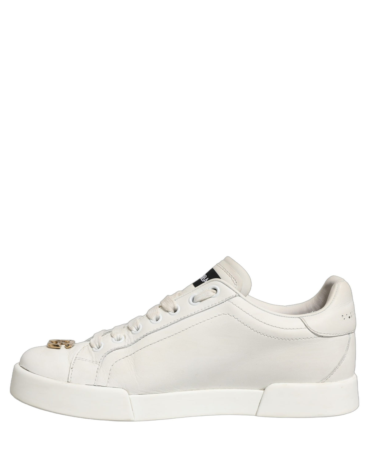 White Leather Logo Plaque Low Top Sneakers Shoes
