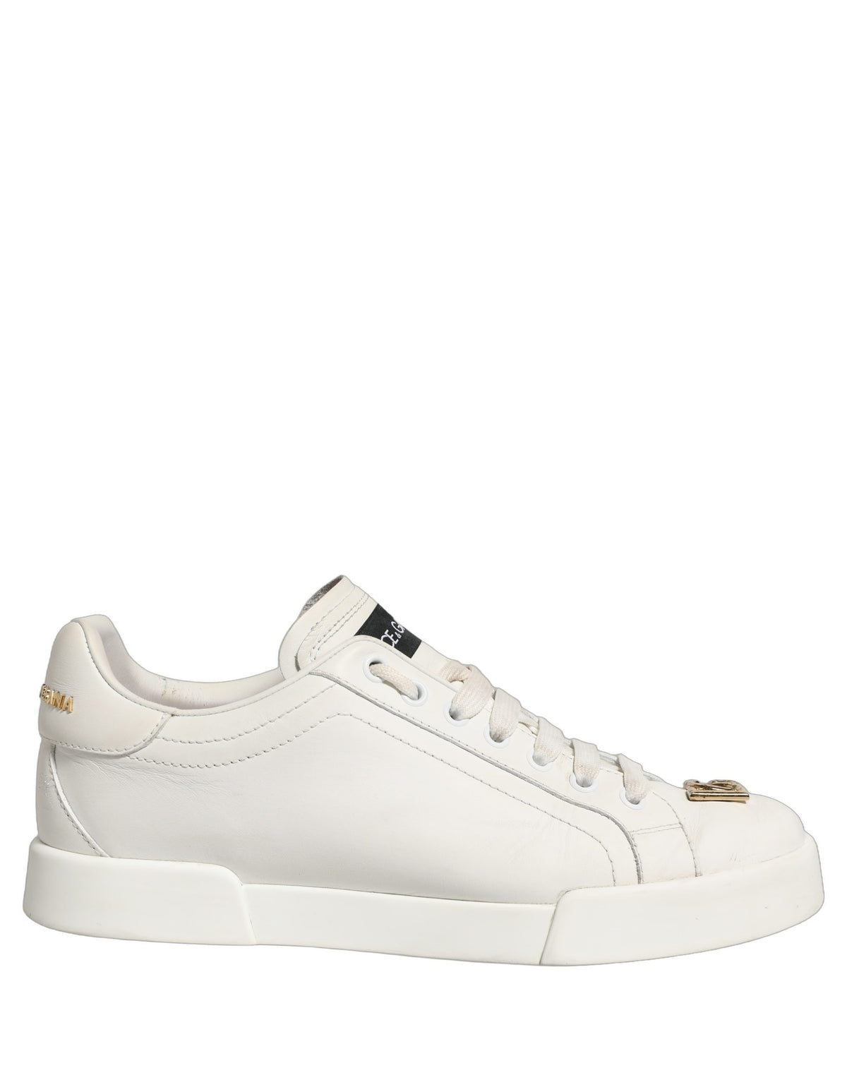 White Leather Logo Plaque Low Top Sneakers Shoes