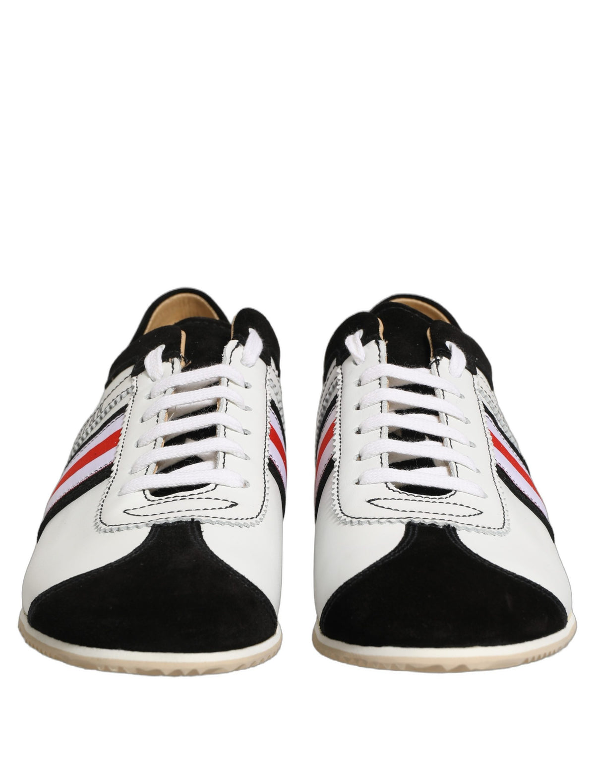 Black White Leather Suede Low Top Sneakers Shoes