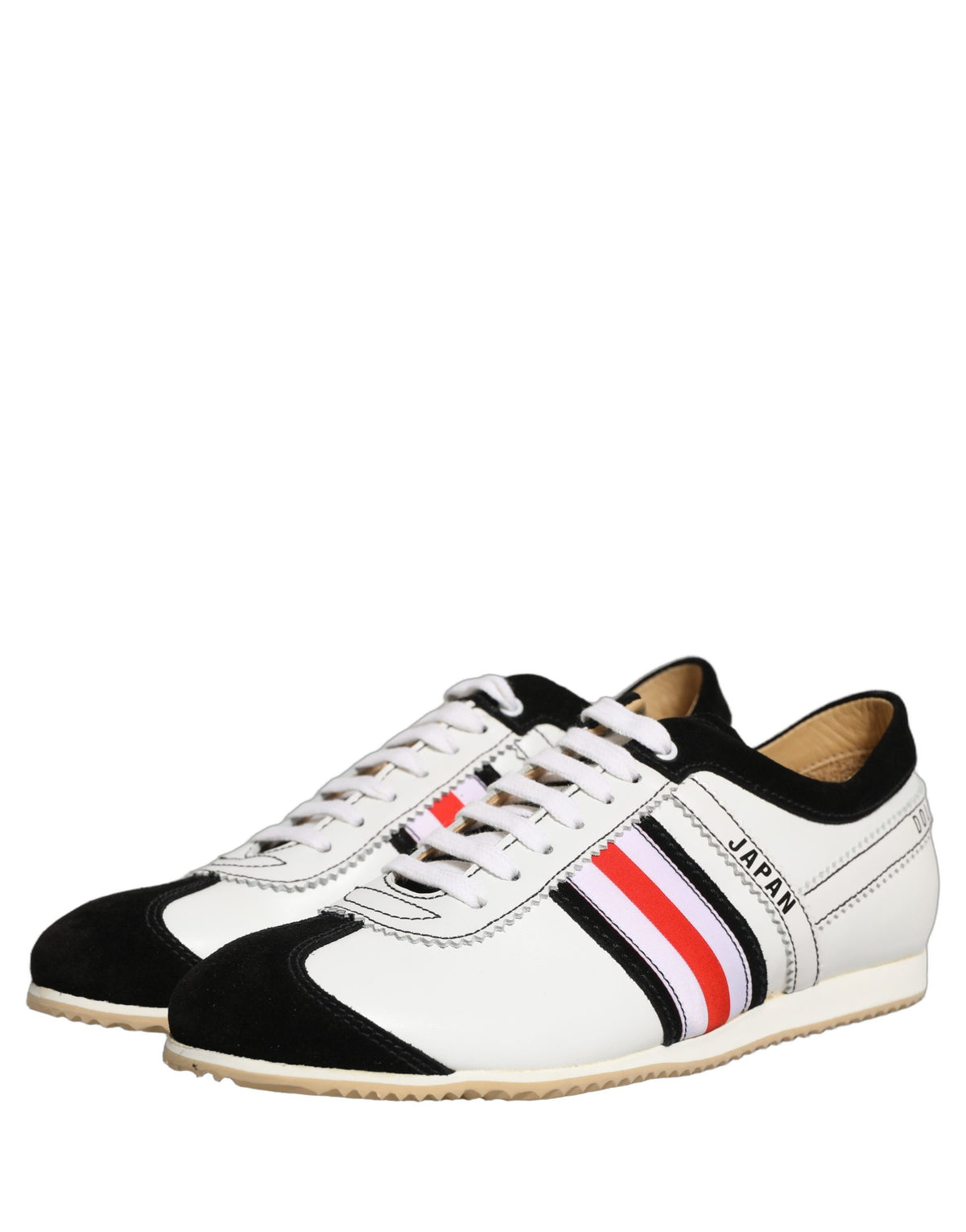 Black White Leather Suede Low Top Sneakers Shoes